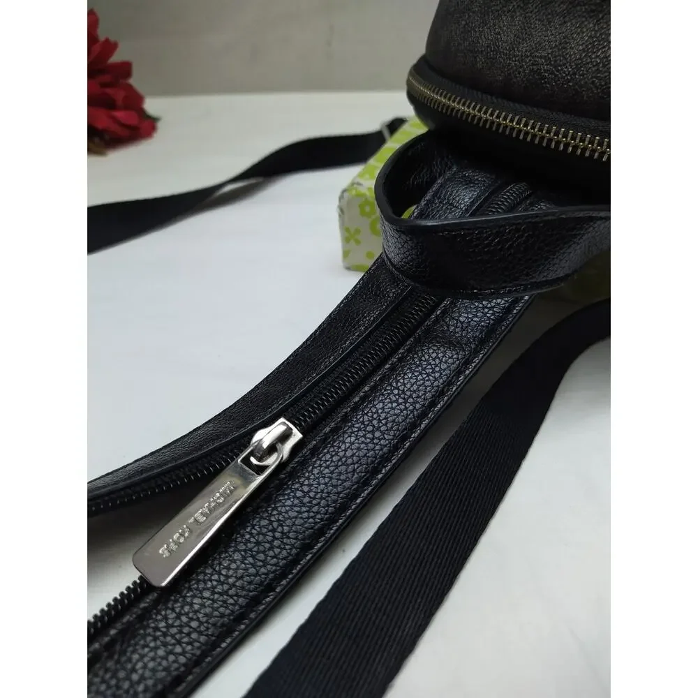 Michael Kors Black Leather MK Printed Zipper Closure Top Handles Backpack